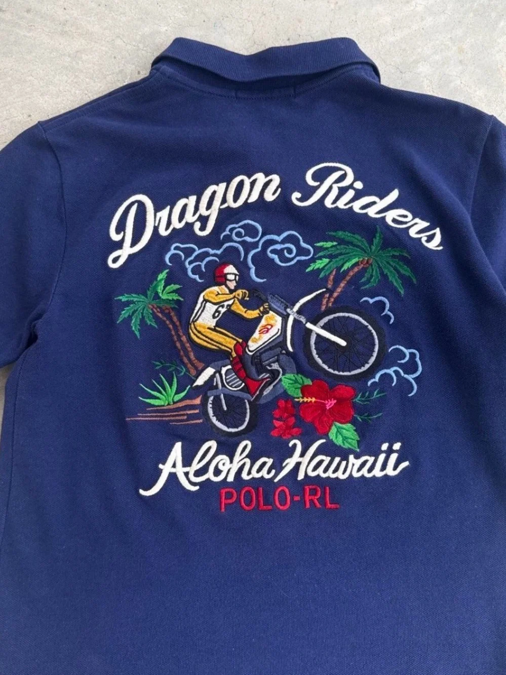 Polo Ralph Lauren Dragon Riders Hawaii Motorcycle Embroidered Polo Shirt